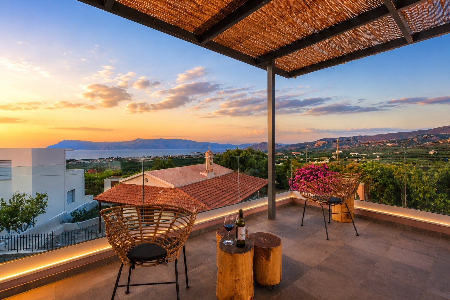 Terrace with sea view at Villa Philokalia